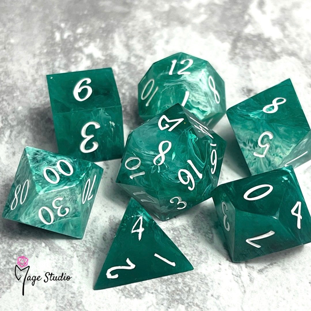 Malachite- 7pcs  resin handmade Dice set  logo D20