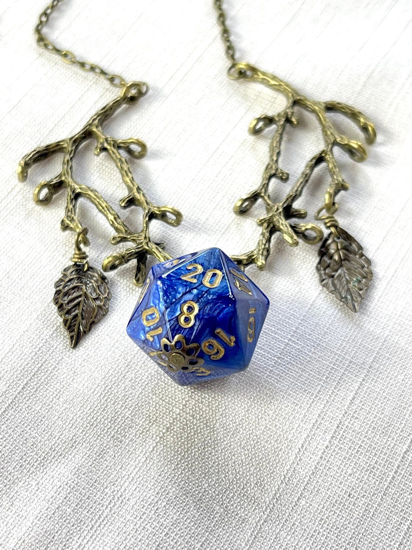Druid d20 dice necklace blue