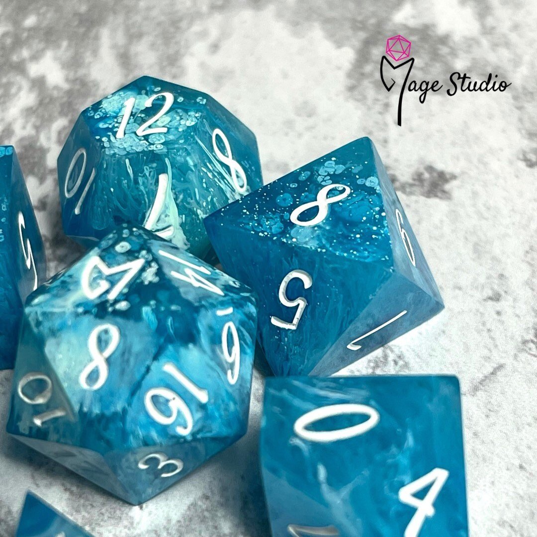 Water Caves - 7pcs  resin handmade Dice set logo D20