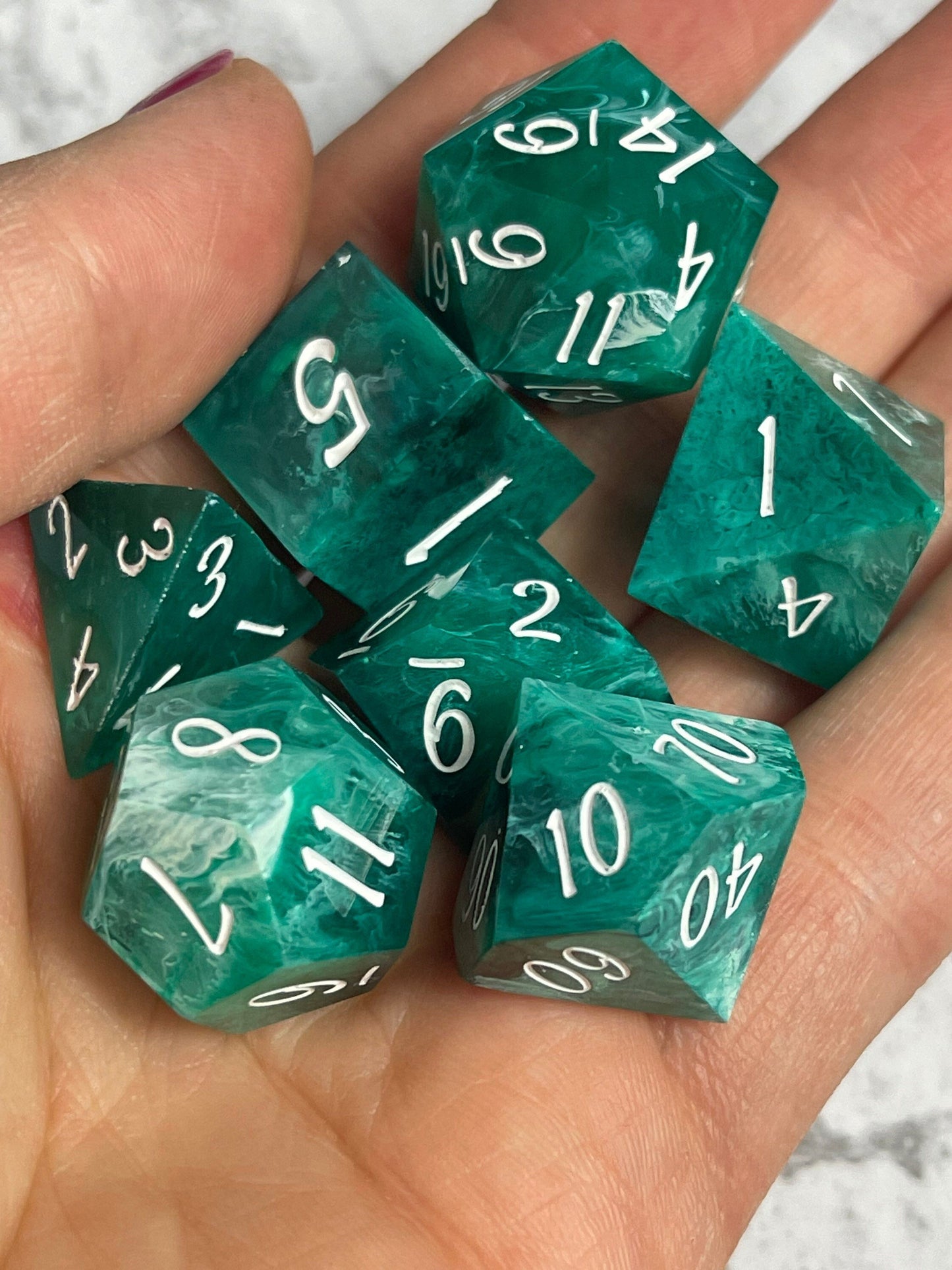 Malachite- 7pcs  resin handmade Dice set  logo D20