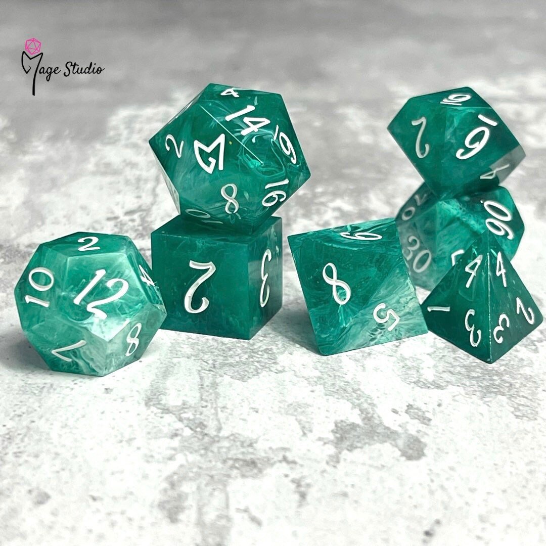 Malachite- 7pcs  resin handmade Dice set  logo D20