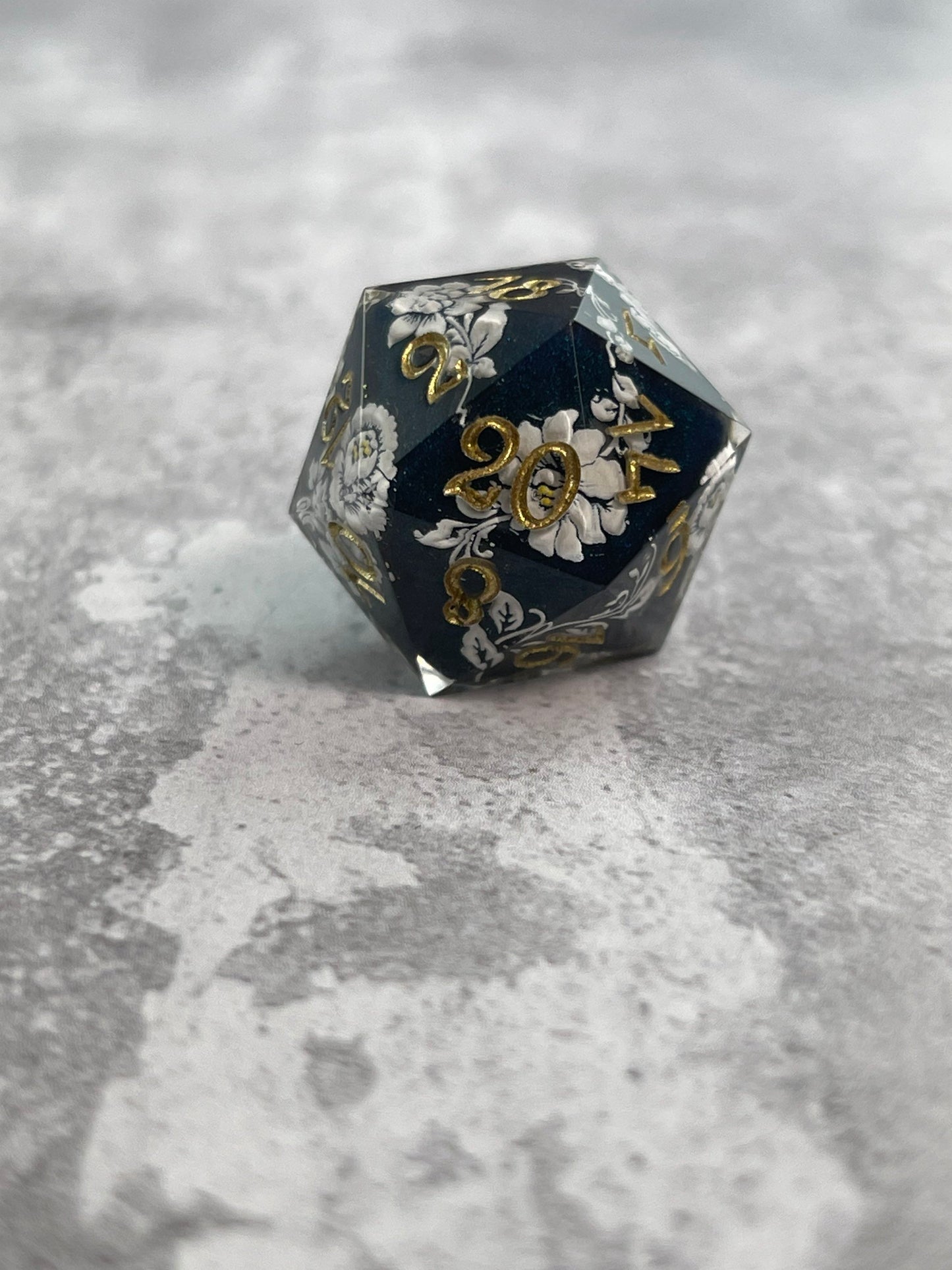 Rococo single D20 handmade resin dice