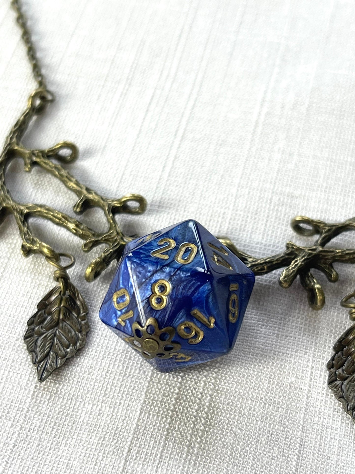 Druid d20 dice necklace blue